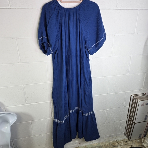 Old Navy Blue Crinkle Crepe Embroidered Peasant Boho Long Maxi Dress Plus Xxl - Picture 4 of 9